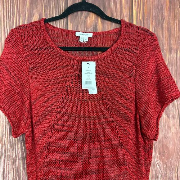 Helmut Lang Red Sweater Short Sleeve Tunic Open Knit Marled Viscose Medium NWT - Picture 2 of 6